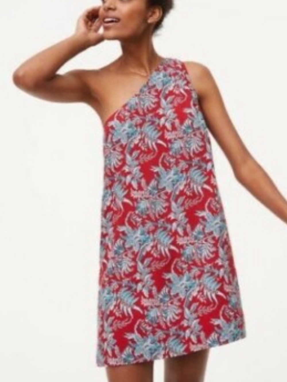 NEW With Tags Ann Taylor LOFT One Shoulder Iris Dress, Red & Blue Floral, Size S